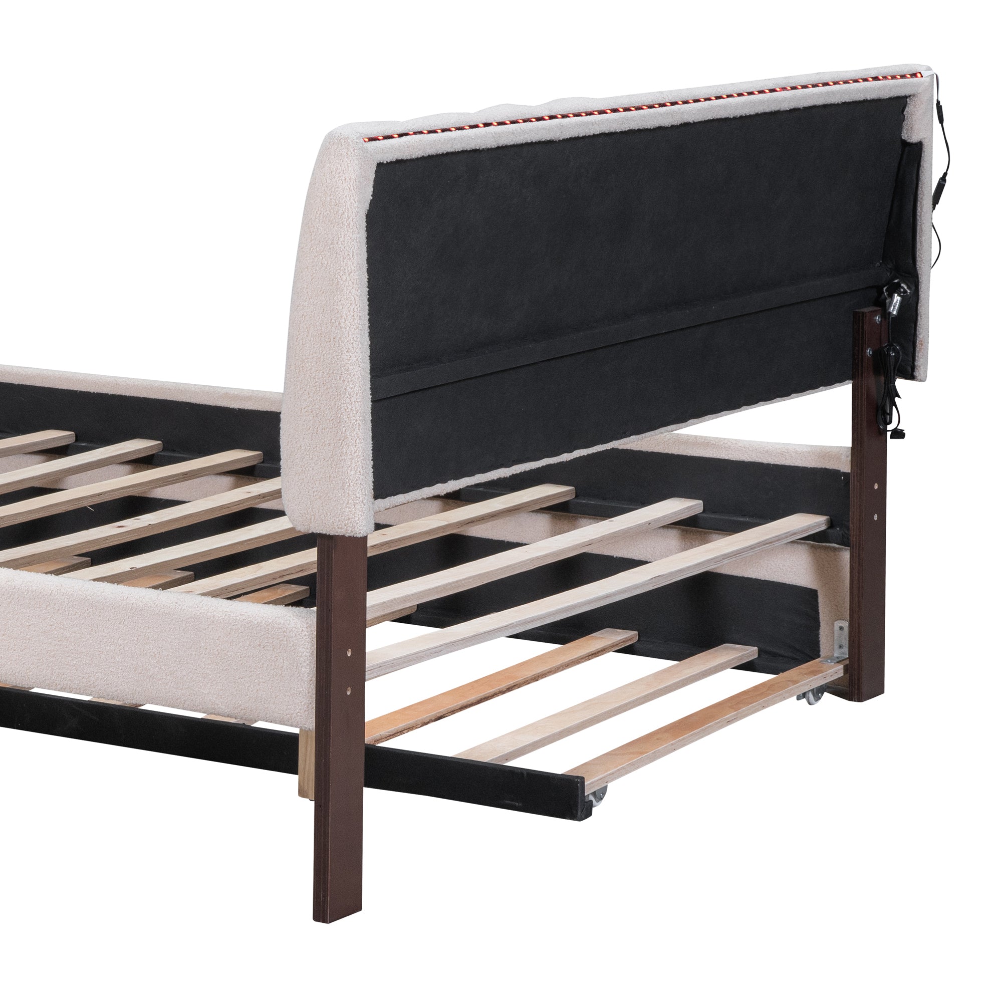 Teddy Fleece Full Size Upholstered Platform Bed with Trundle, Beige - Atlantic Fine Furniture Melbourne FL