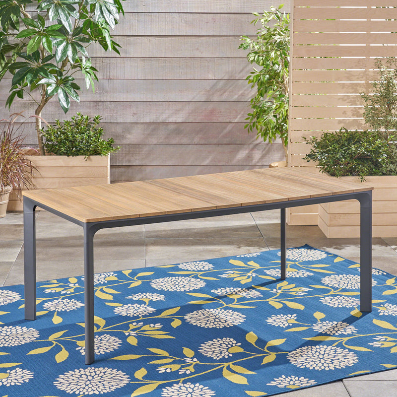 Outdoor Wicker Rectangular Dining Table With Iron Frame And Water Resistant Rattan