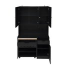 Kitchen Pantry Storage Cabinet, Modern Buffet Cabinet With Kitchen Cart, Tall Kitchen Hutch Cabinet With Microwave Stand, Food Pantry Cabinet With 3 Rattan Doors And Adjustable Shelves - Black