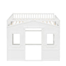 Full Size House Loft Bed With Ladder-White