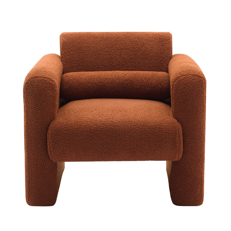 Modern Accent Chair Lambskin Sherpa Fabric Upholstered Comfy With Pillow