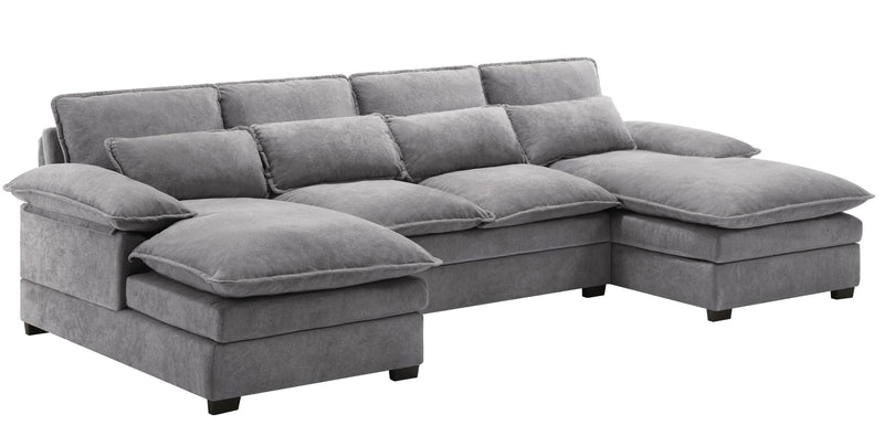 U Shaped Modular Sectional Sofa 6 Deap Seats Corne with waist poillow, Oversized Convertible Upholstery Symmetrical Sofá Cloud Couches with Double Chaise&Memory Foam for Living Room, Gray