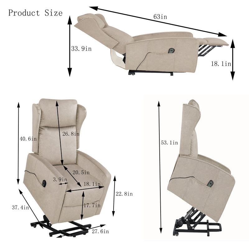 Power Lift Recliner Chair, Adjustable Modern Lift Chair, Lift Recliner Sofa For Back, Lumbar, Legs Support, Classic Power Recliner Chair With Remote Control, Side Pocket - Light Gray