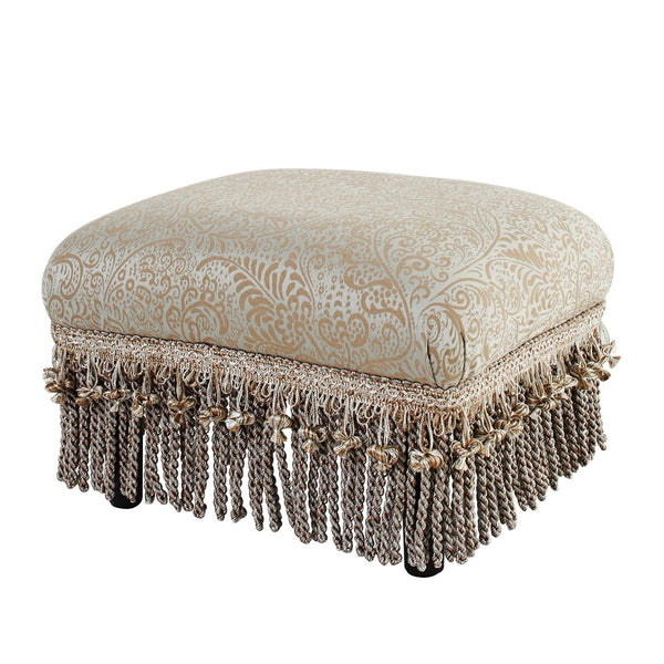 Fiona - Accent Footstool Ottoman - Silvery Blue Beige Paisley