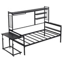 Daybed With Movable Desk, Grid, Shelves And Clothes Hanger