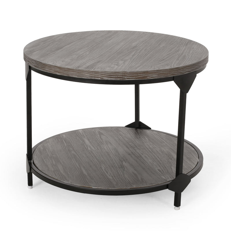 Coffee Table With Wood Patterned Tabletop And Iron Frame - Gray