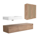 Modern Wall Mounted Bathroom Vanity With Resin Sink And 2 Side Cabinet, Imitative, Construction - Imitative Oak