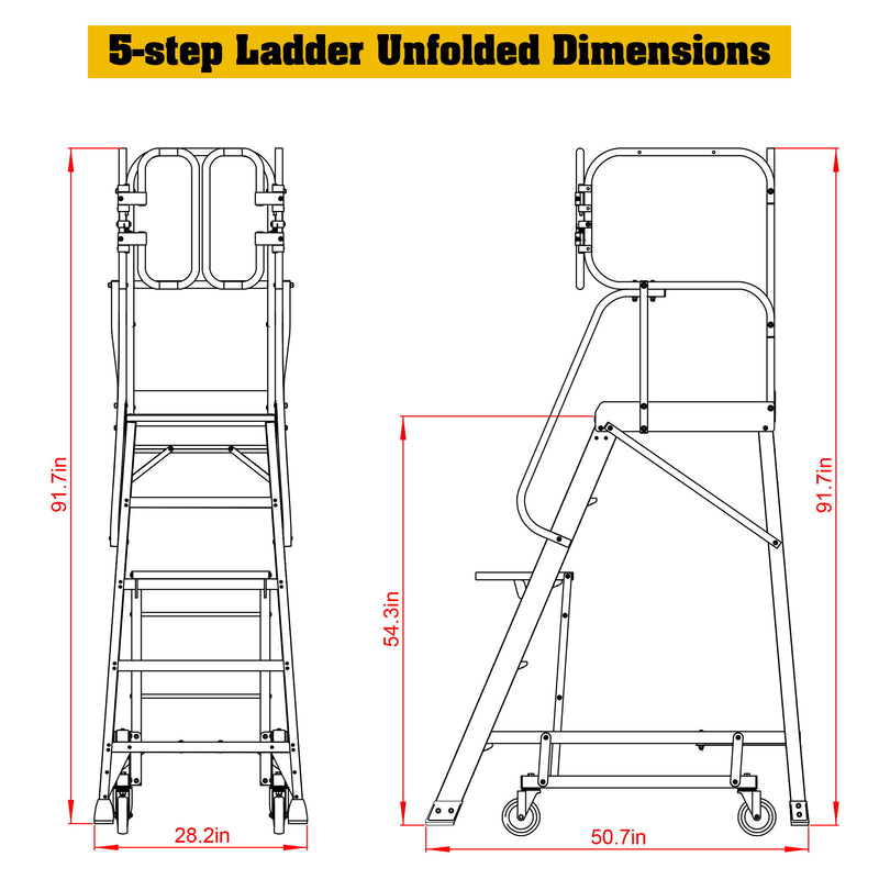 Heavy Duty Aluminum Rolling Platform Ladder With Steps, 375Lbs Capacity