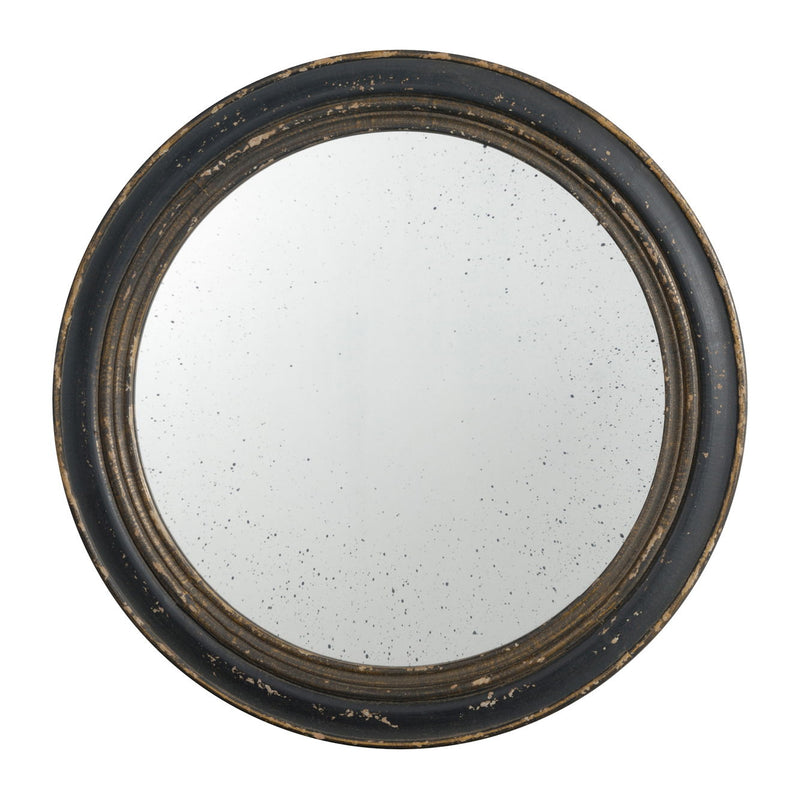 Circle Wall Mirror With Wooden Frame, Antique Classic Accent Mirror - Black