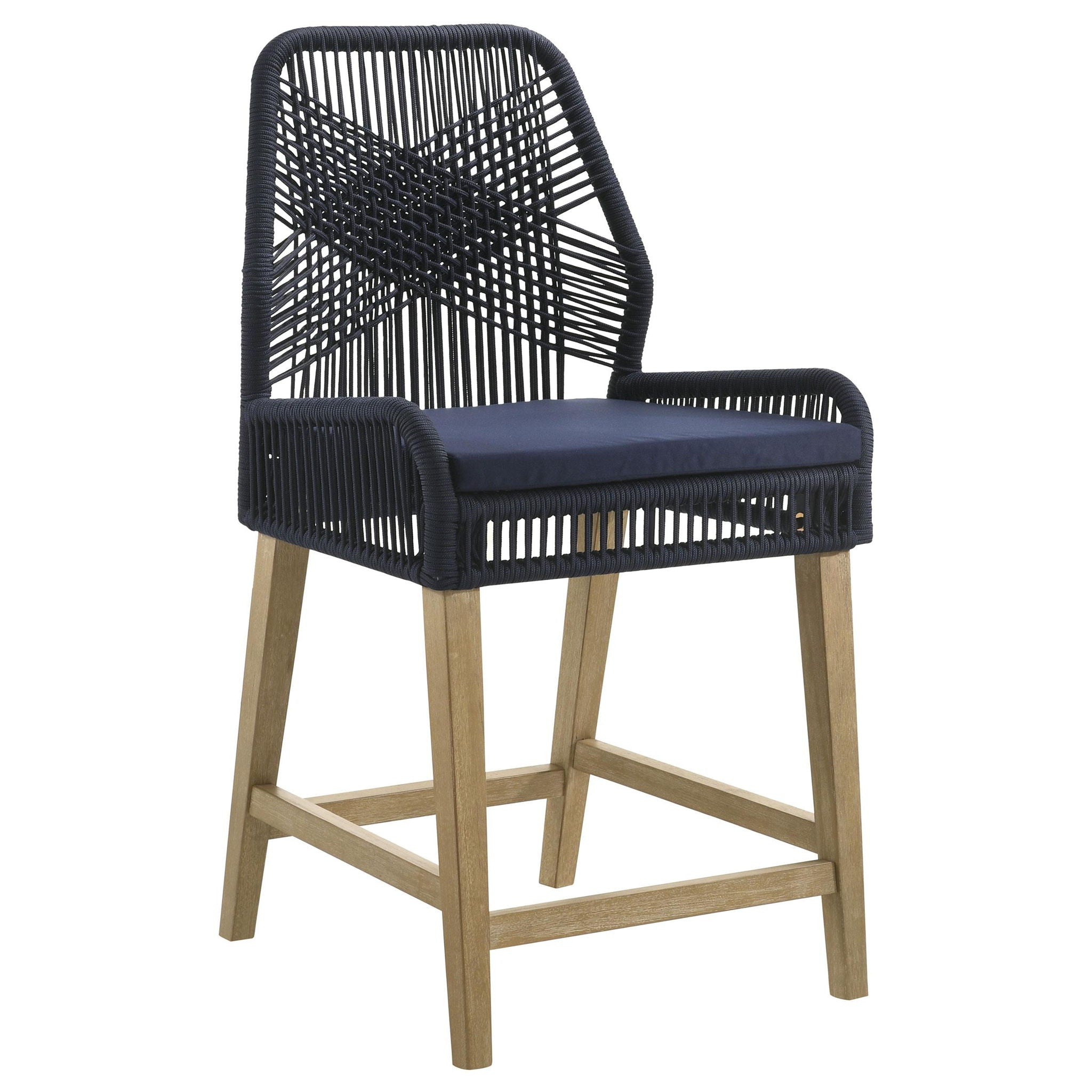 Nakia Woven Rope Counter Chair with Cushion Navy (Set of 2)