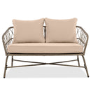 Bohemia-Inspired 4 Person Outdoor Seating Group With Removable Cushions, Conversation Patio Set With Wood Tabletop - Beige