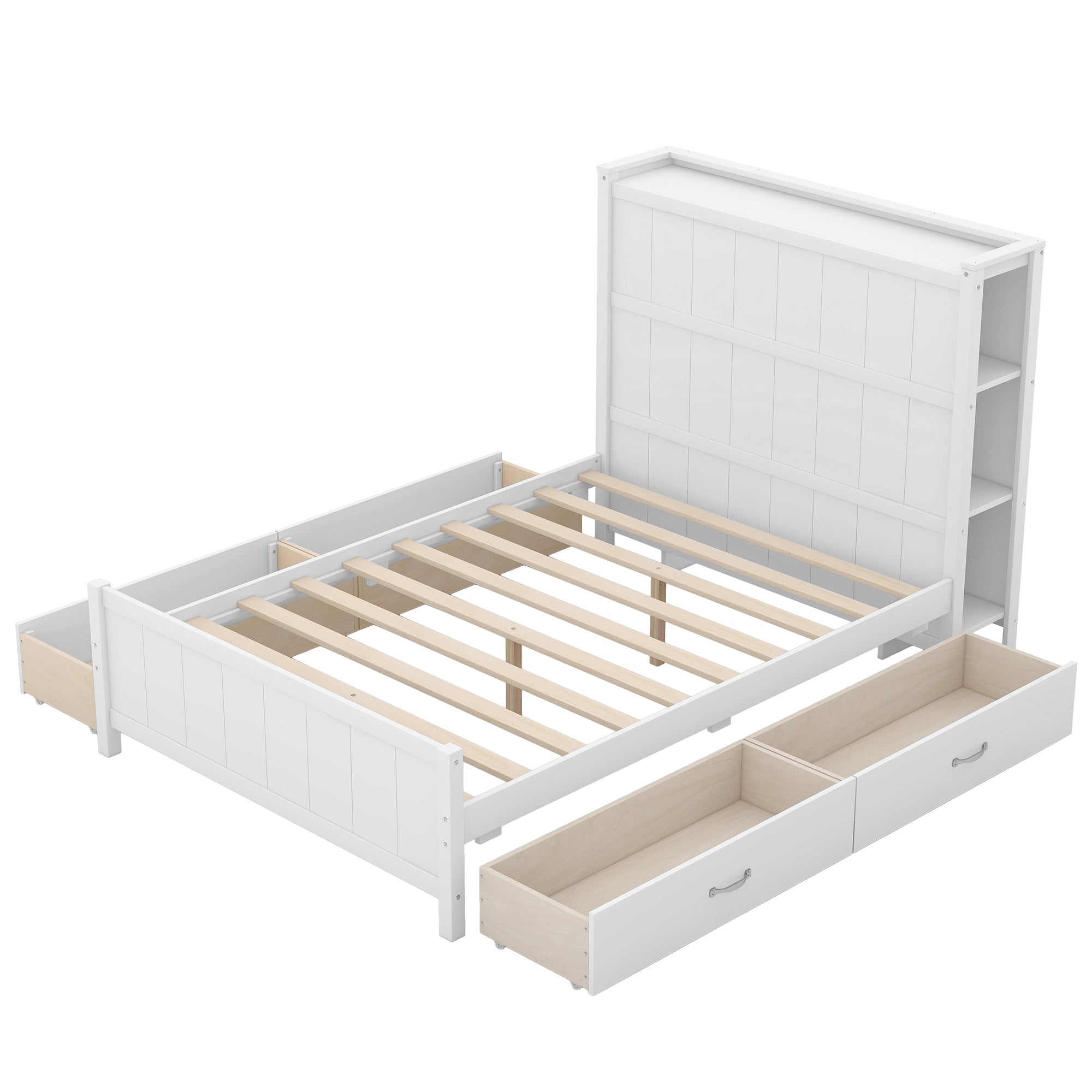 Full Size Platform Bed with Drawers and Storage Shelves, White - Atlantic Fine Furniture Melbourne FL