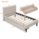 Twin Size Upholstered Platform Bed with 2 Drawers, Beige