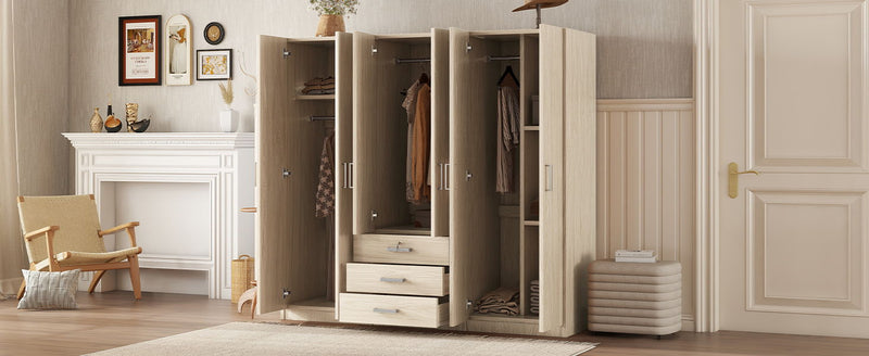 6 Doors Wooden Wardrobe Storage For Bedroom With Big Drawers