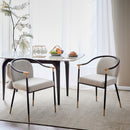 Modern Upholstered Dining Chair With Sleek And Design Fabric And Metal (Set of 2) - Beige / Black