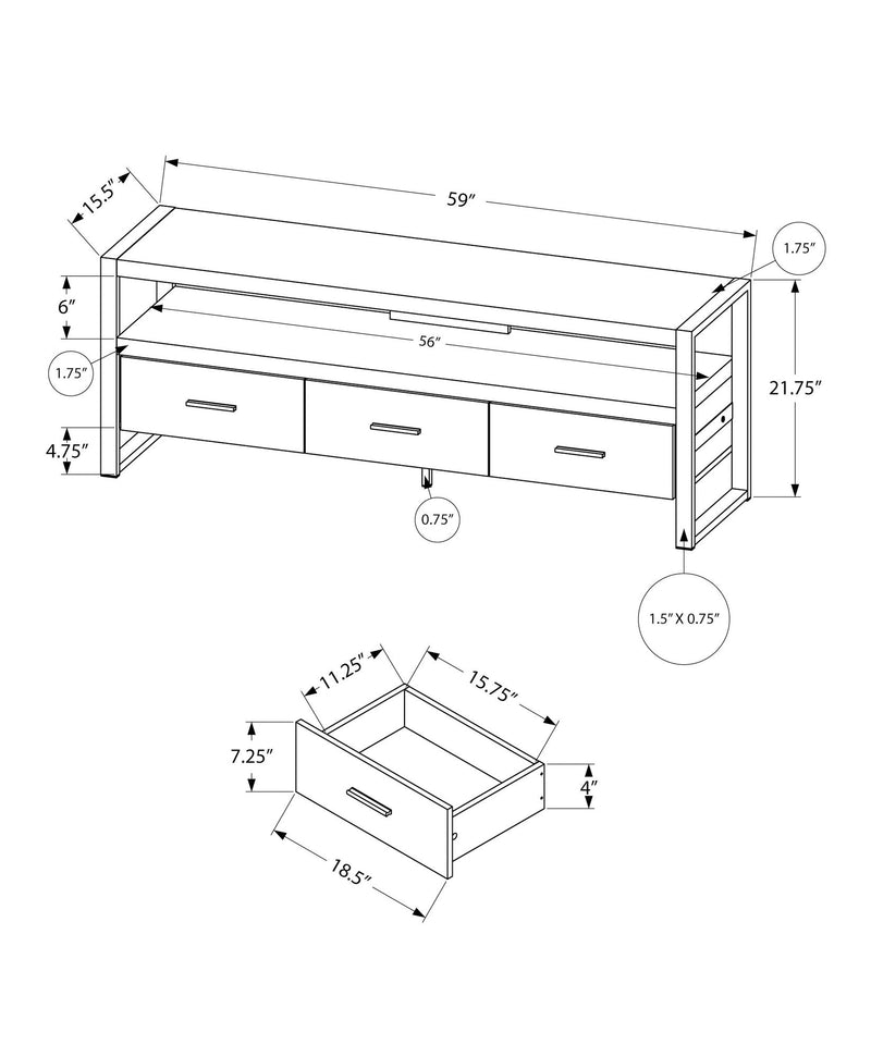 TV Stand, Console, Media Entertainment Center, Storage Drawers, Modern