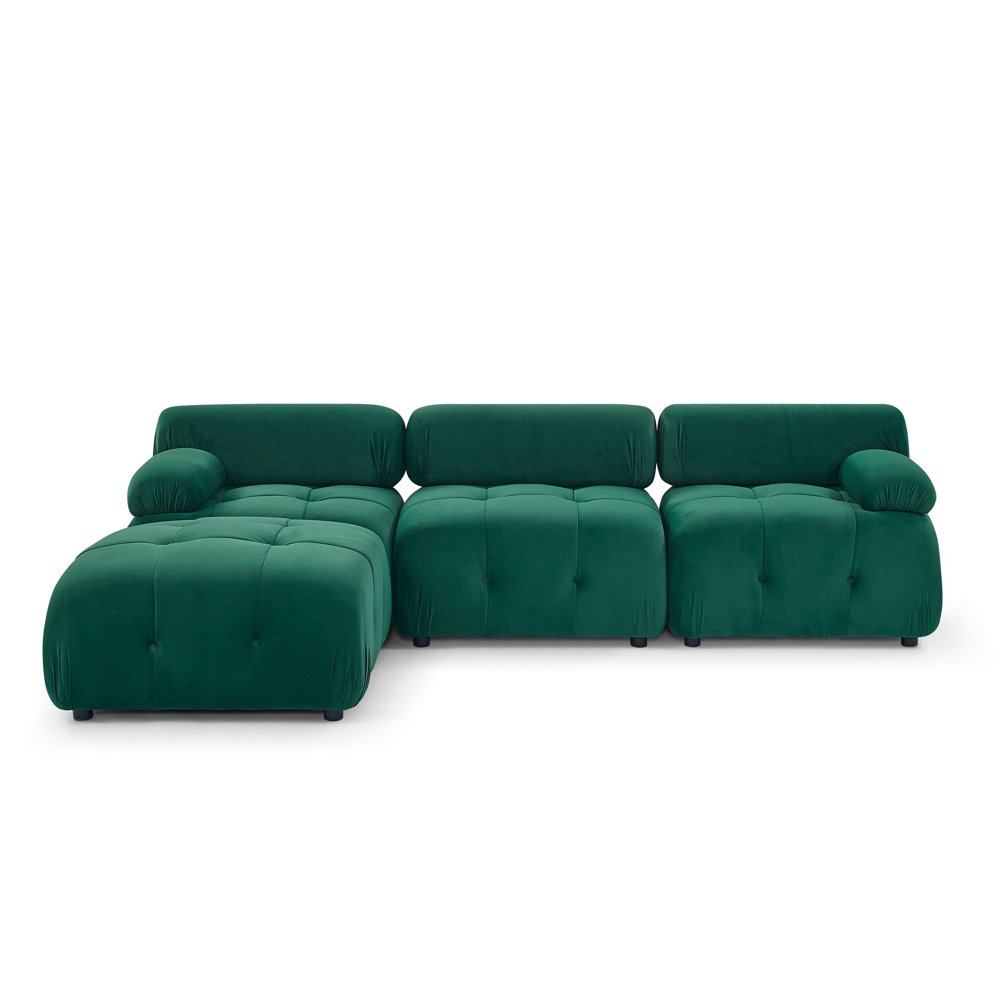 Modular Sectional Sofa Couch, Modern L Shaped Cloud Couch with Reversible Ottoman Convertible Button Tufted Velvet Fabric Couches for Living Room, DIY Combination,Green