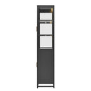 Modern Style Tall Steel Display Cabinet With Double Glass Doors, LED Lights