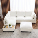 U-Shaped Sectional Modular Sofa With A Movable Ottoman, A Coffee Table With Hidden Charging Devices For Living Room