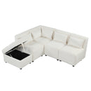Free-Combined Sectional Sofa 5-seater Modular Couches with Storage Ottoman, 5 Pillows for Living Room, Bedroom, Office, Cream