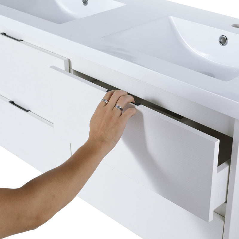Modern Floating Bathroom Vanity With Dual Resin Sink, Soft Close Drawers