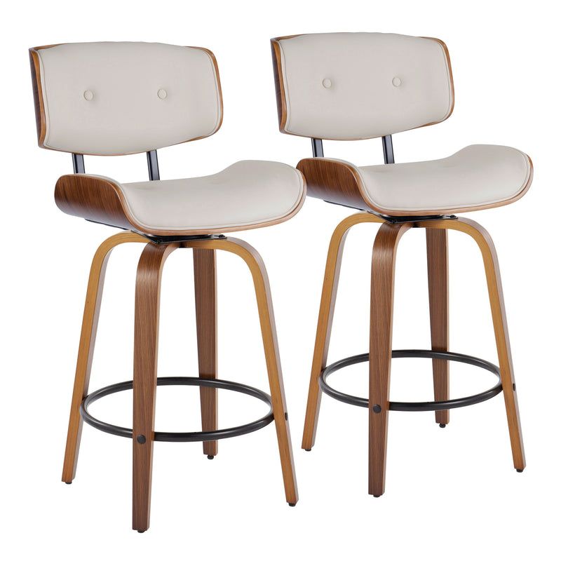 Lombardi - Mid-Century Modern Fixed Height Counter Stool With Swivel With Round Footrest (Set of 2)