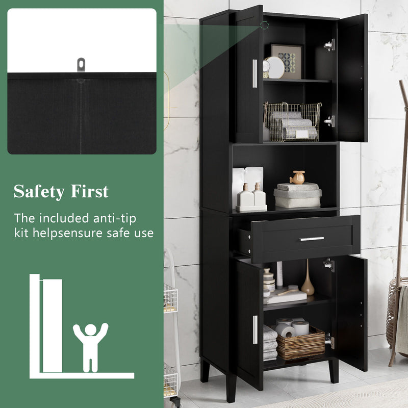 Freestanding Tall Bathroom Cabinet With Soft Close Doors And Adjustable Shelves - Black