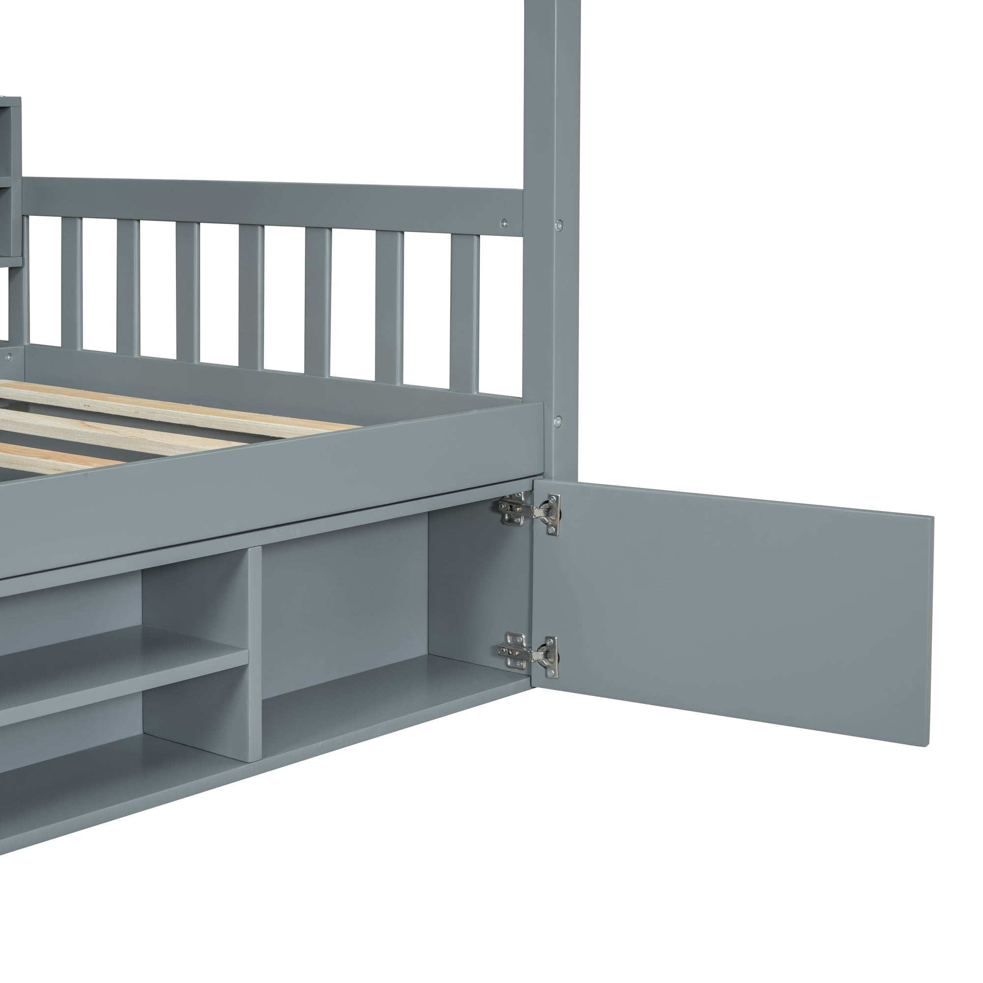 Twin Size Wooden House Bed with Shelves and a Mini-cabinet, Gray - Atlantic Fine Furniture Melbourne FL