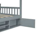 Twin Size Wooden House Bed with Shelves and a Mini-cabinet, Gray