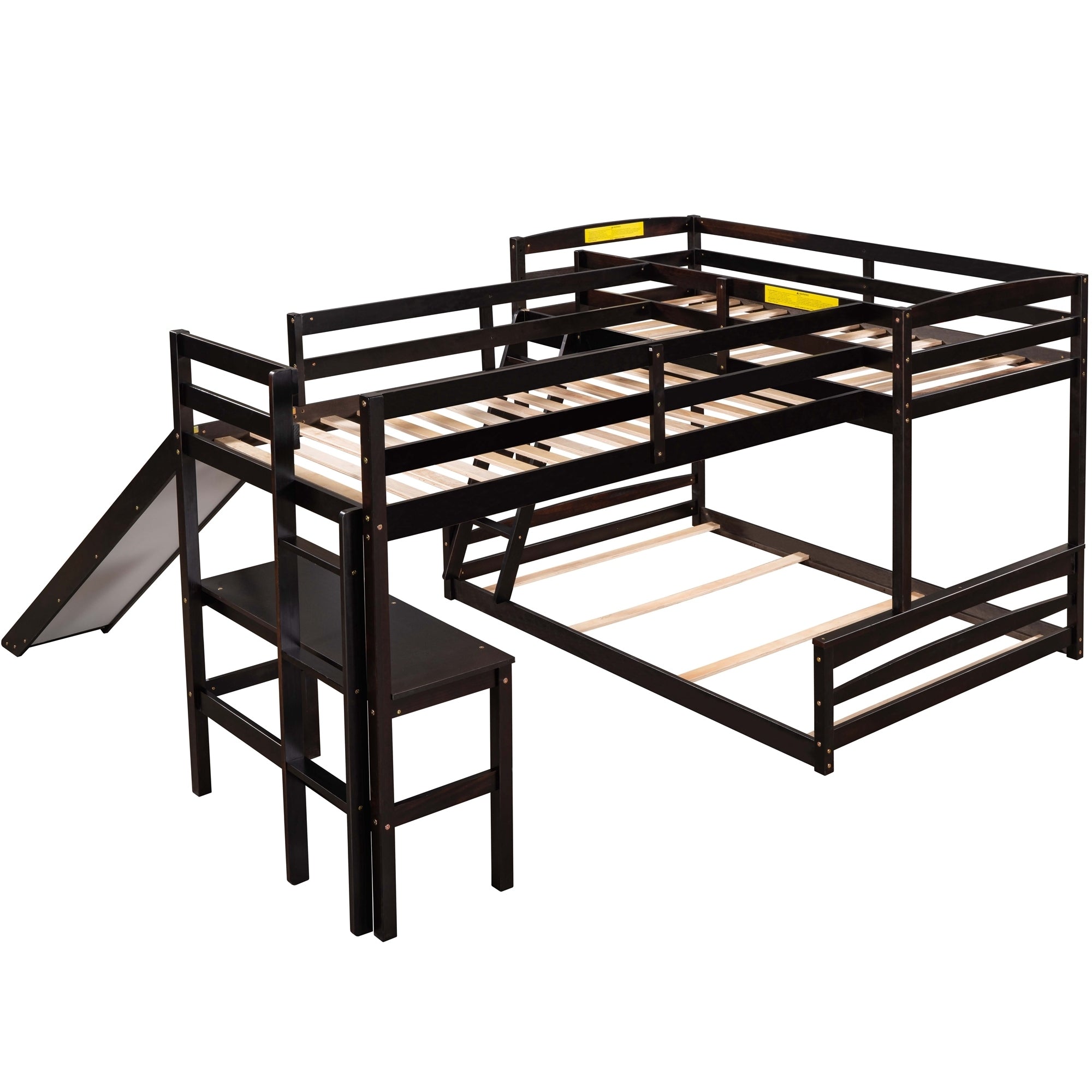 Twin over Full Bunk Bed with Twin Size Loft Bed with Desk and Slide,Full-Length Guardrail, Espresso - Atlantic Fine Furniture Melbourne FL