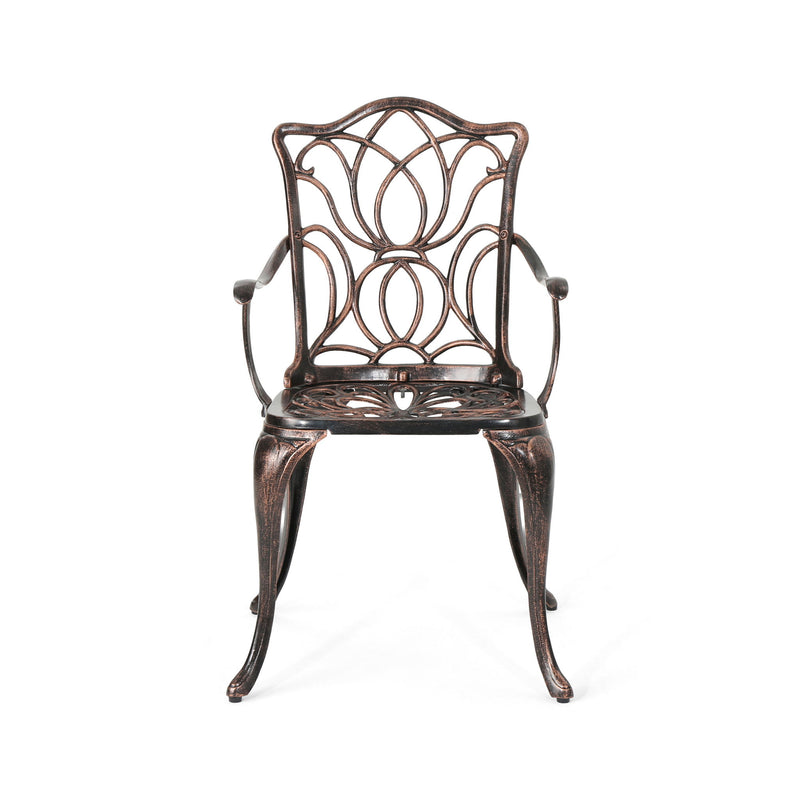 Outdoor Dining Chair With Floral Design And Curved Saber Legs (Set of 2) - Copper