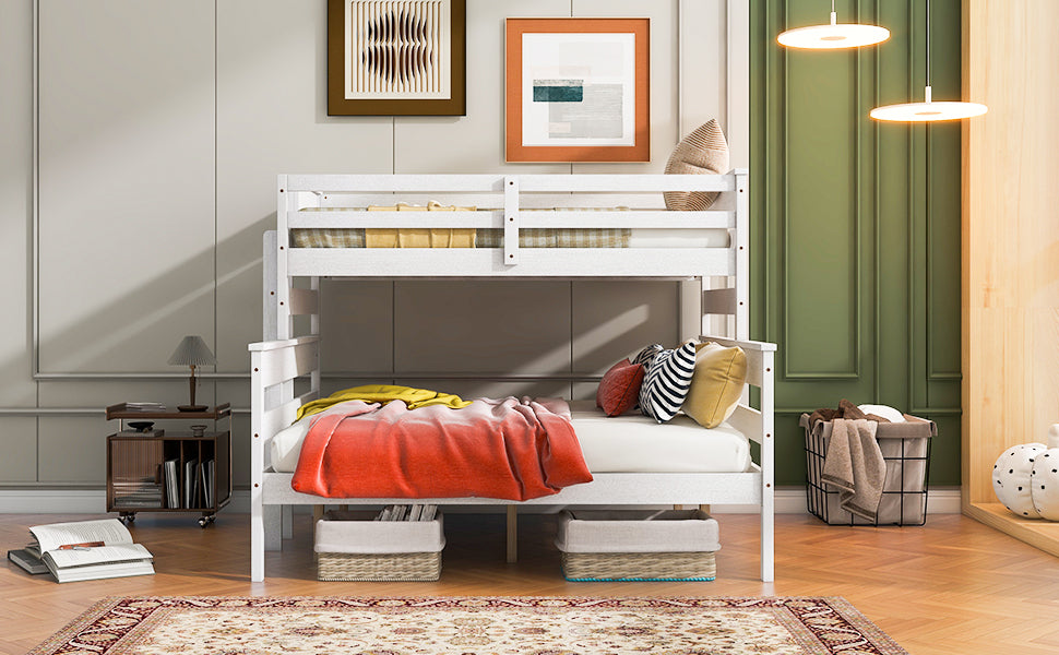 Wood Twin XL over Queen Bunk Bed with Ladder, White - Atlantic Fine Furniture Melbourne FL