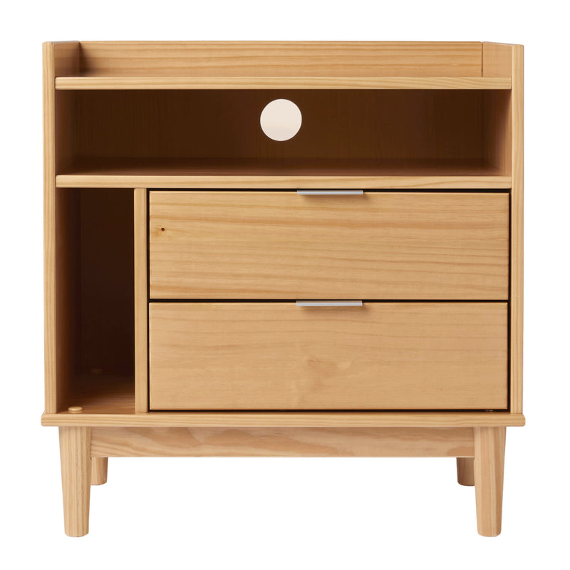Mid-Century Modern Solid Wood 2 Drawer Gallery Nightstand