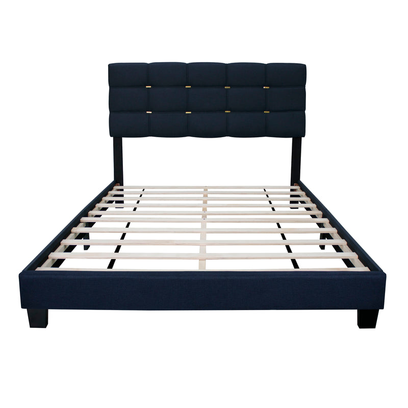 The Series Queen Size Adjustable Upholstered Bed Frame With Accents On The Headboard Has An Elegant Look And Requires No Springs - Black