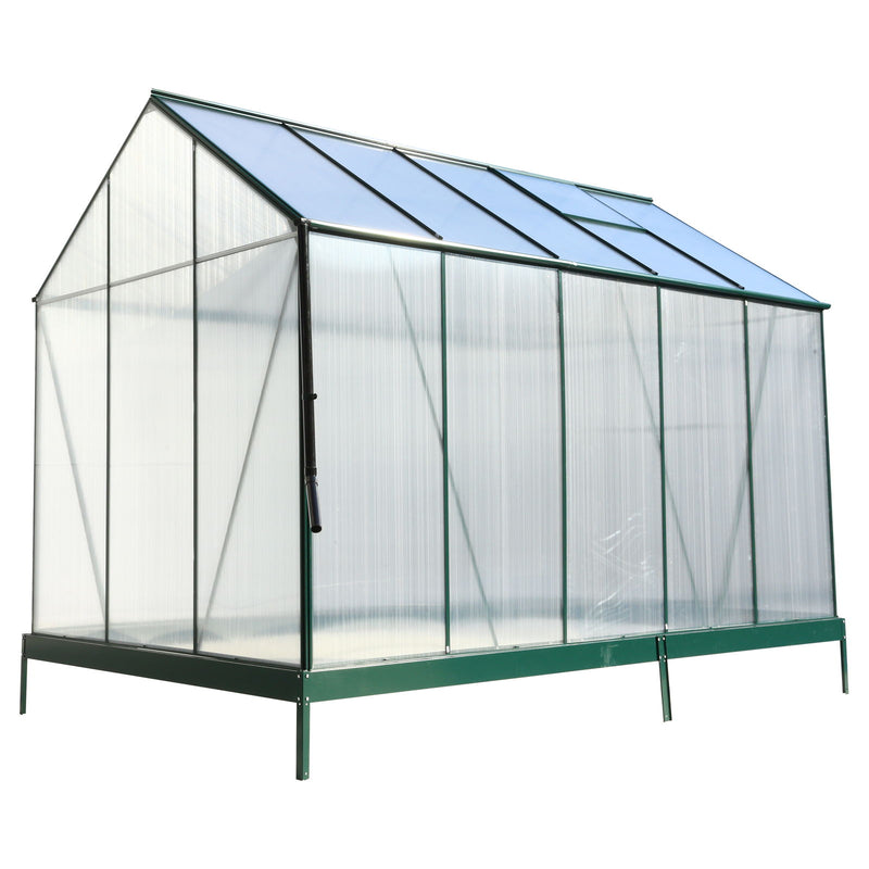 Polycarbonate Greenhouse, Heavy Duty Outdoor Aluminum Walk-In Green House Kit With Rain Gutter, Vent And Door For Backyard Garden