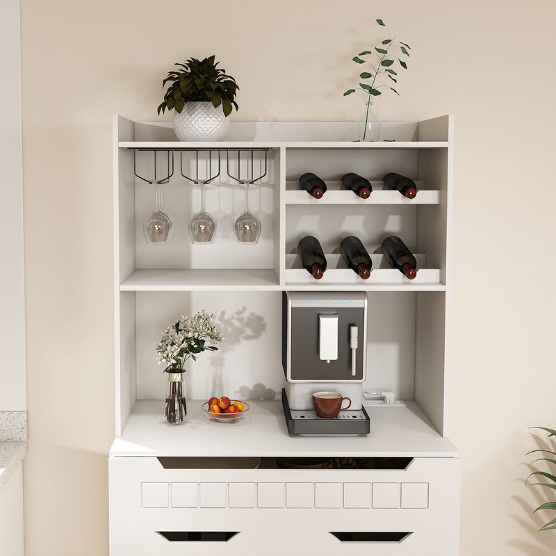Modern Farmhouse Buffet Cabinet With Hutch Kitchen Storage Sideboard With Drawers & Barn Doors - White