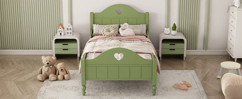 Girl's Love Princess Bed Macaron Twin Size Toddler Bed with Side Safety Rails and Headboard and Footboard, Oliver Green