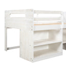 Twin size Loft Bed with Two Shelves and Two drawers (Antique White)