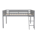 Full Size Wood Loft Bed with Ladder, ladder can be placed on the left or right, Gray