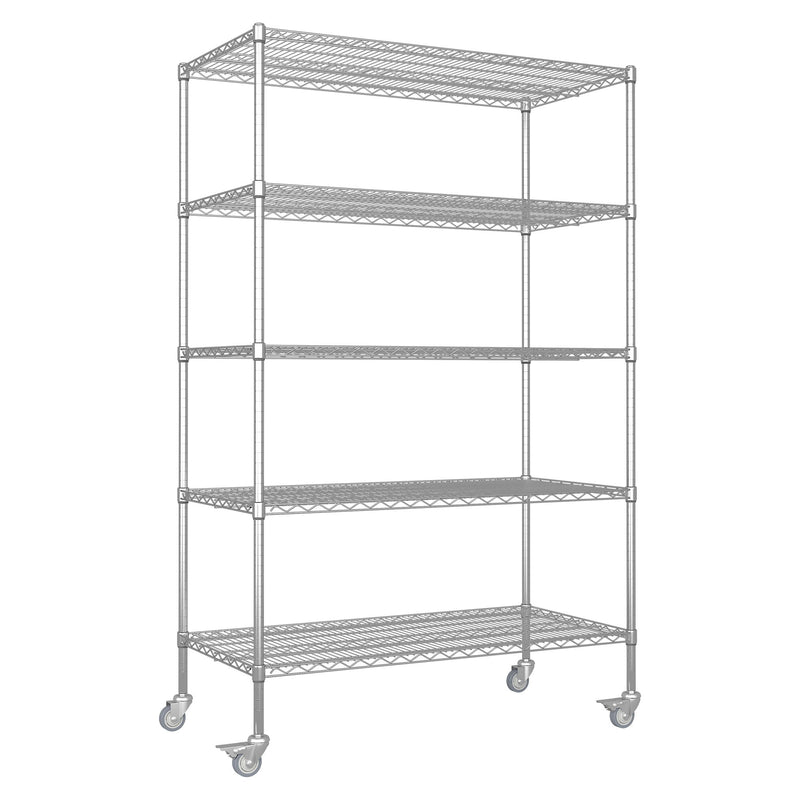 Heavy Duty Adjustable Shelving Unit, 5 Tier Wire Storage Shelves With Wheels - Brushed Nickel