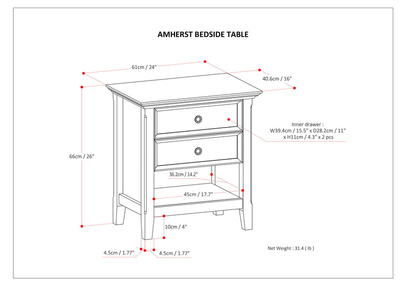 Amherst - Bedside Table - Russet Brown