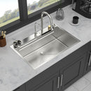 Waterfall Kitchen Sink With Pull Out Faucet & Cup Washer