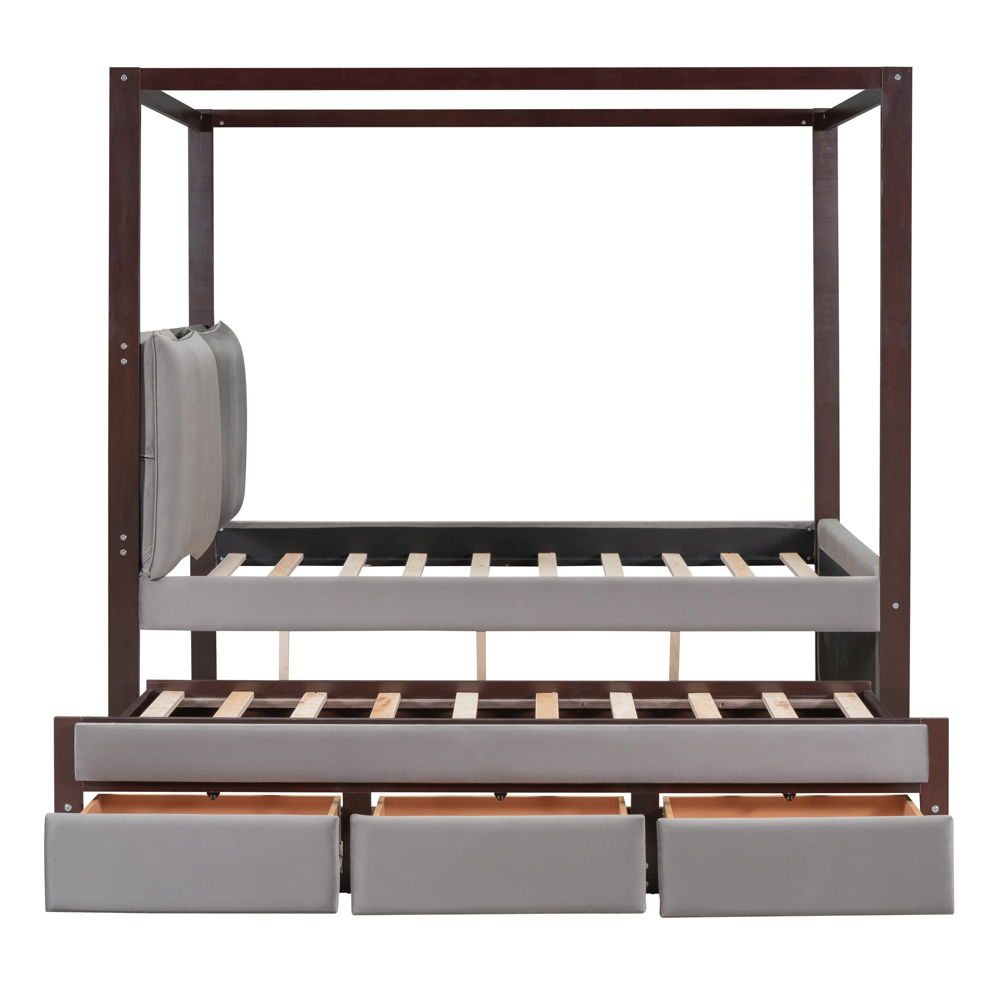 Full Size Upholstered  Canopy Bed with Trundle and 3 Drawers, Gray - Atlantic Fine Furniture Melbourne FL