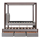 Full Size Upholstered  Canopy Bed with Trundle and 3 Drawers, Gray