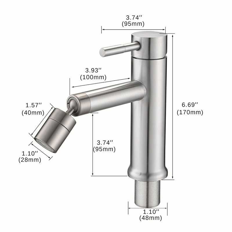 Bathroom Faucet With 2 Mode Functionality And 360 Degree Rotating Aerator Stainless Steel - Brushed Nickel