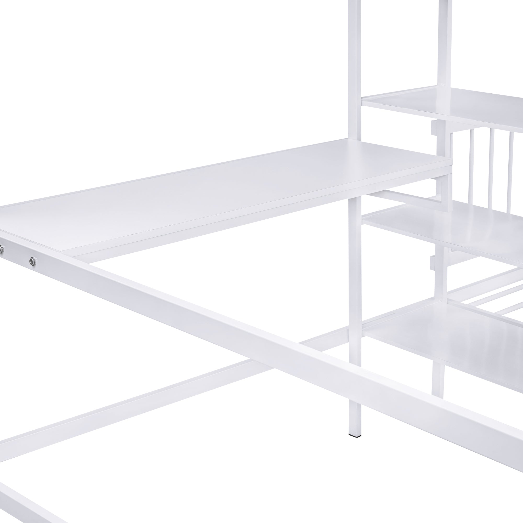 Full Over Twin Metal Bunk Bed with Built-in Desk, Shelves and Ladder, White - Atlantic Fine Furniture Melbourne FL