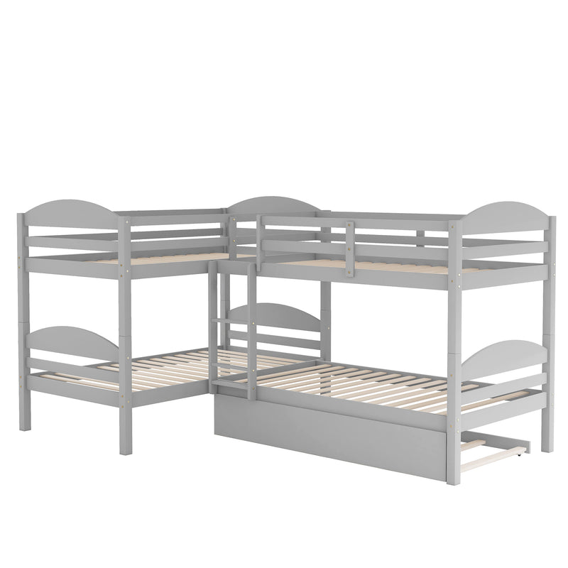 Twin L-Shaped Bunk bed with Trundle-Gray{OLD SKU:LP000024AAE}