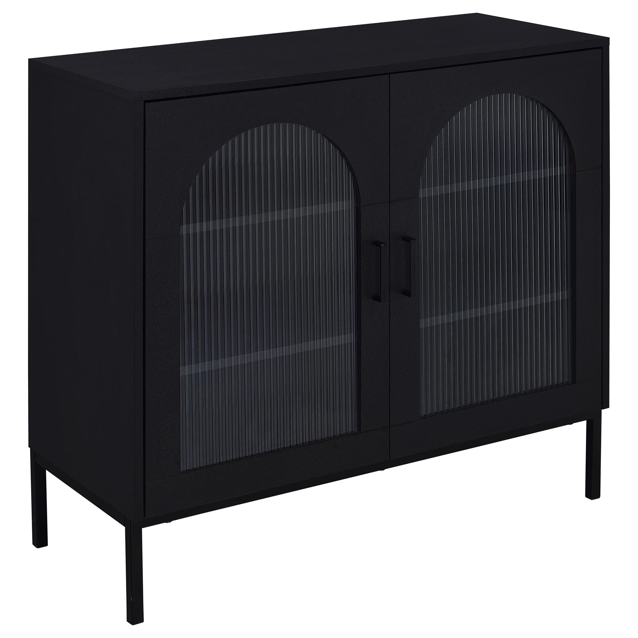 Jess 2-door Arched Fluted Glass Accent Cabinet Black