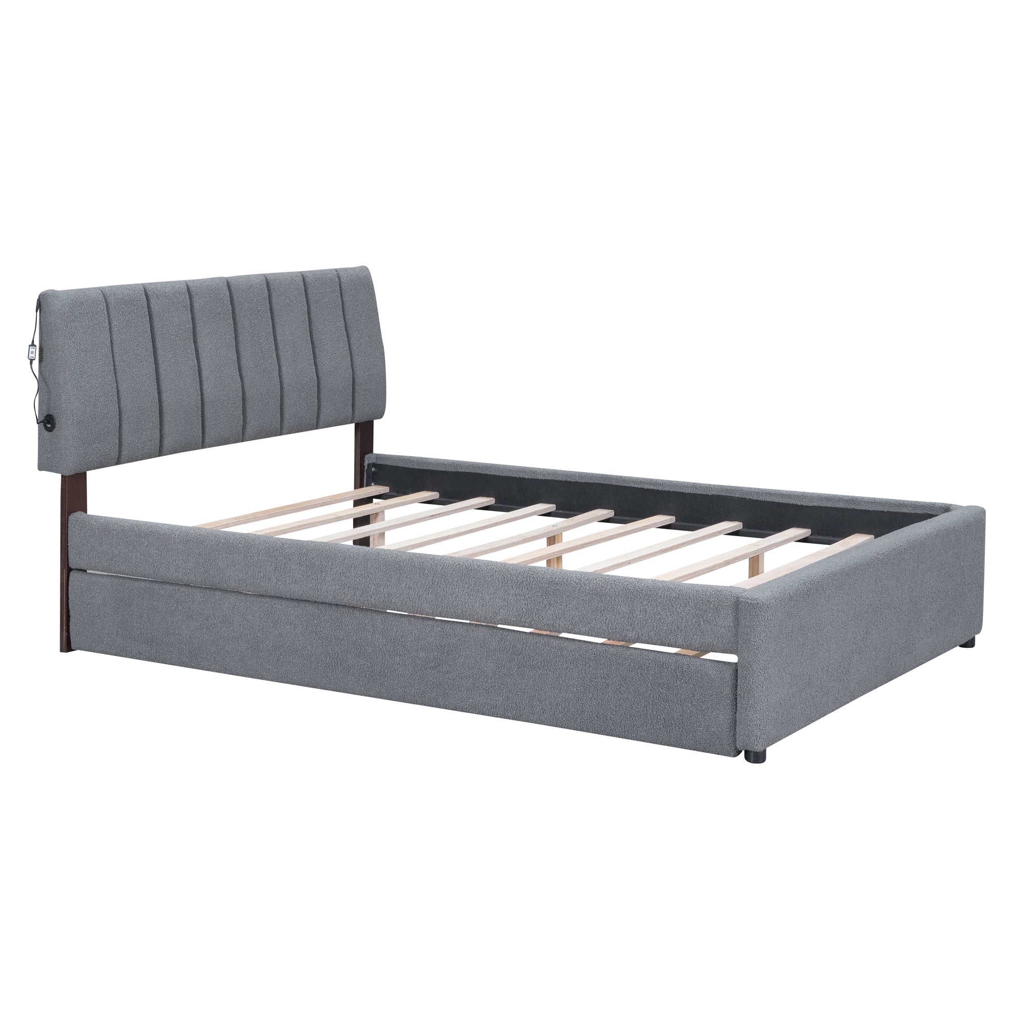 Teddy Fleece Full Size Upholstered Platform Bed with Trundle, Gray - Atlantic Fine Furniture Melbourne FL