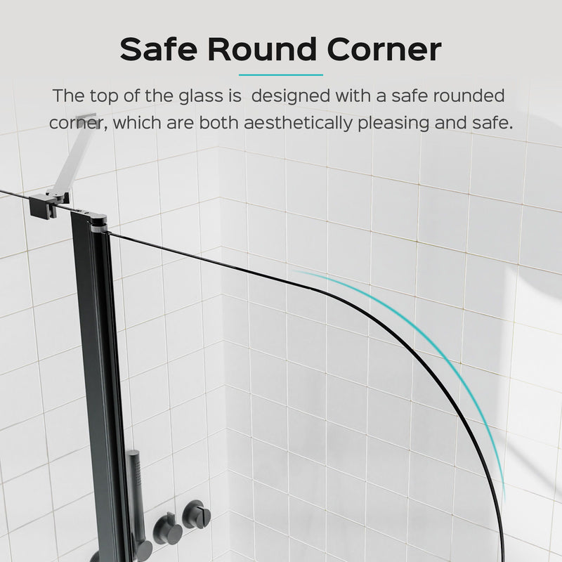 Frameless Folding Shower Doors For Bathtub With Pivot Tub Glass Door, 1 / 4" Tempered Glass